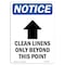 Signmission OSHA Notice, 7" Height, Clean Linens Only Sign With Symbol, 7" X 5", Portrait OS-NS-D-57-V-10616 - alternate 1